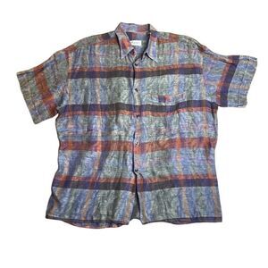 70s Vintage Figaro Paris Striped Gray short Sleeve Button Down Shirt Large